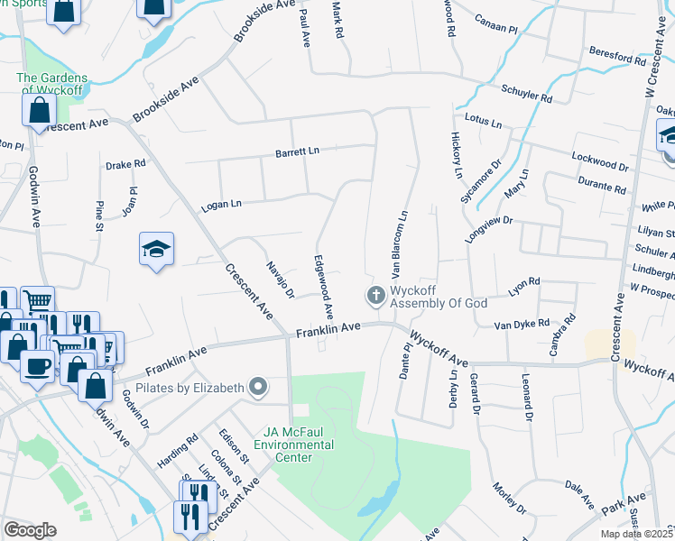 map of restaurants, bars, coffee shops, grocery stores, and more near 102 Lisa Court in Wyckoff