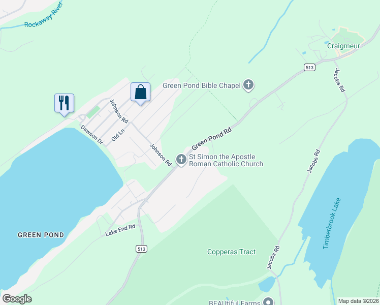 map of restaurants, bars, coffee shops, grocery stores, and more near 1018 Green Pond Road in Morris County
