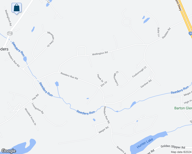 map of restaurants, bars, coffee shops, grocery stores, and more near 1919 Hawk Drive in Stroudsburg