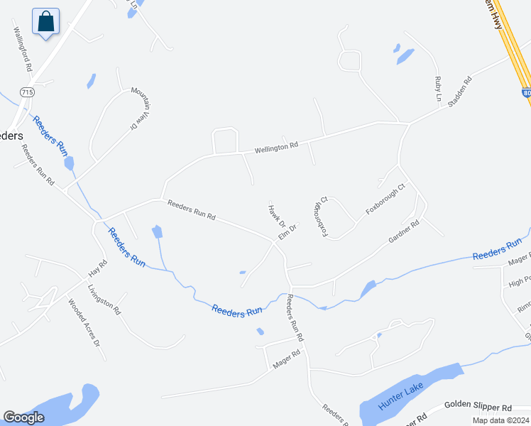 map of restaurants, bars, coffee shops, grocery stores, and more near 1919 Hawk Drive in Stroudsburg