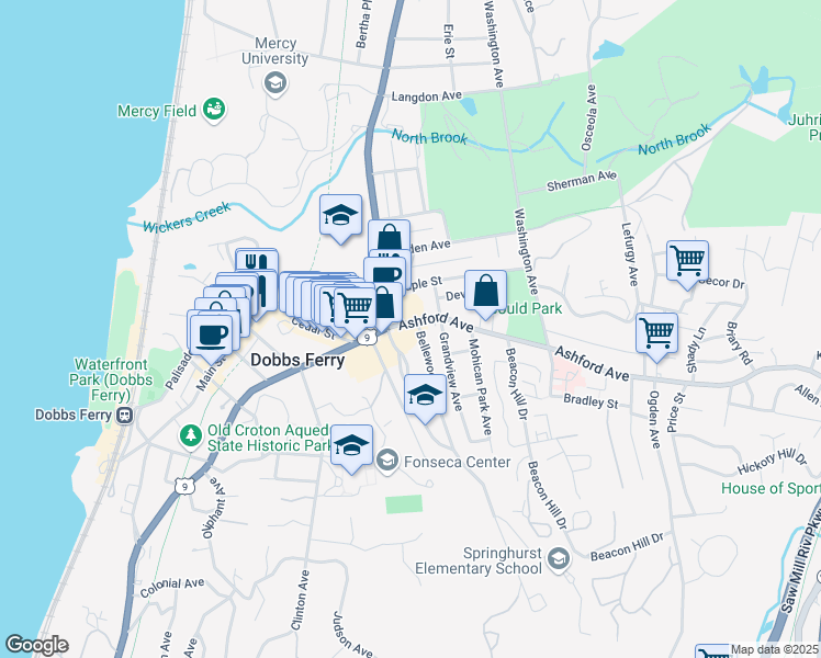 map of restaurants, bars, coffee shops, grocery stores, and more near 35 Ashford Avenue in Dobbs Ferry