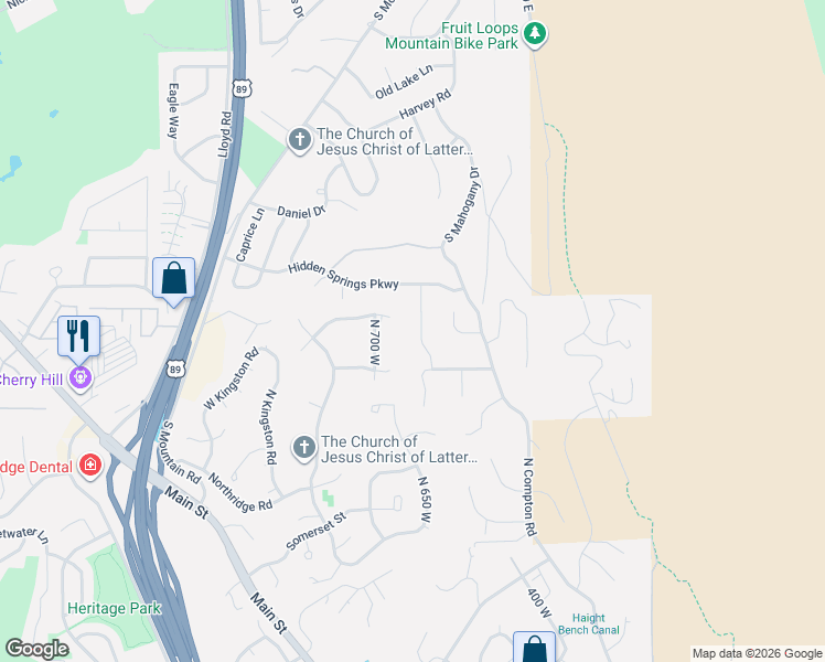 map of restaurants, bars, coffee shops, grocery stores, and more near 1142 Deer Ridge Road in Fruit Heights