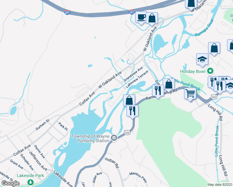 map of restaurants, bars, coffee shops, grocery stores, and more near 102 Lakeview Terrace in Oakland
