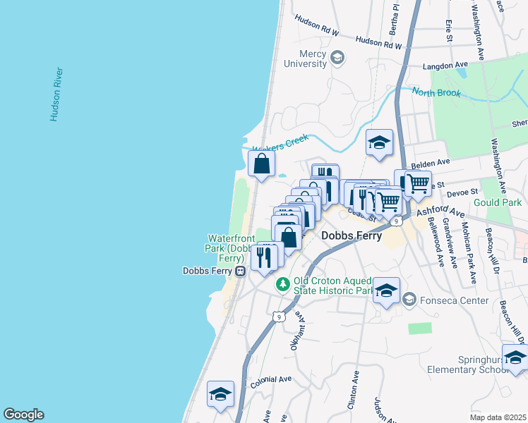 map of restaurants, bars, coffee shops, grocery stores, and more near 39 Riverside Place in Dobbs Ferry