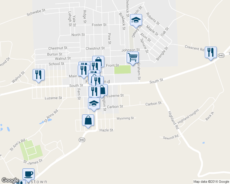 map of restaurants, bars, coffee shops, grocery stores, and more near 401 Adams Street in Freeland
