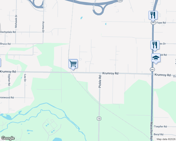 map of restaurants, bars, coffee shops, grocery stores, and more near 1772 Betz Road in Akron