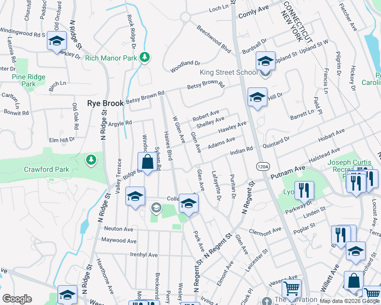 map of restaurants, bars, coffee shops, grocery stores, and more near 434 Glen Avenue in Port Chester