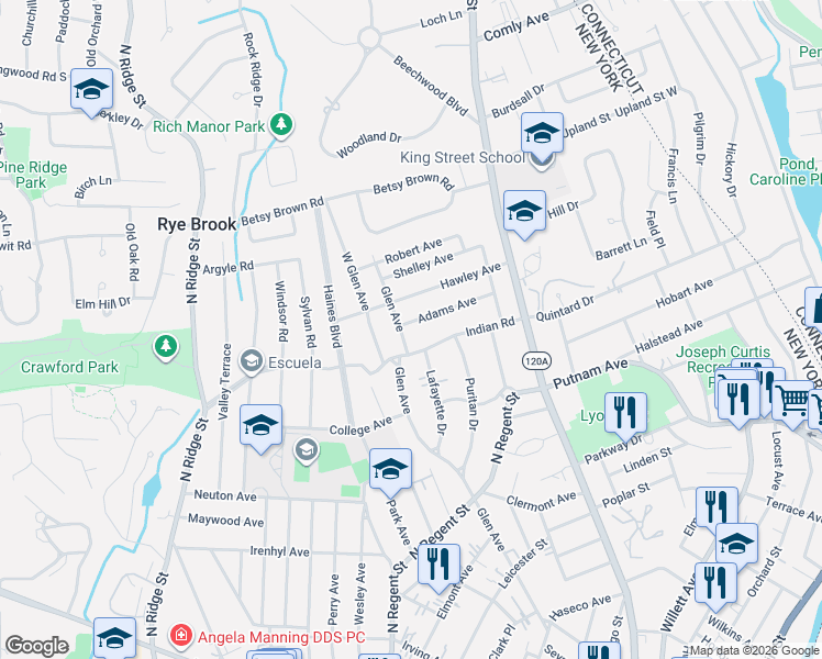 map of restaurants, bars, coffee shops, grocery stores, and more near 93 Adams Avenue in Port Chester