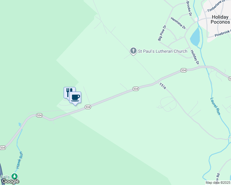 map of restaurants, bars, coffee shops, grocery stores, and more near 2556 Pennsylvania 534 in Albrightsville