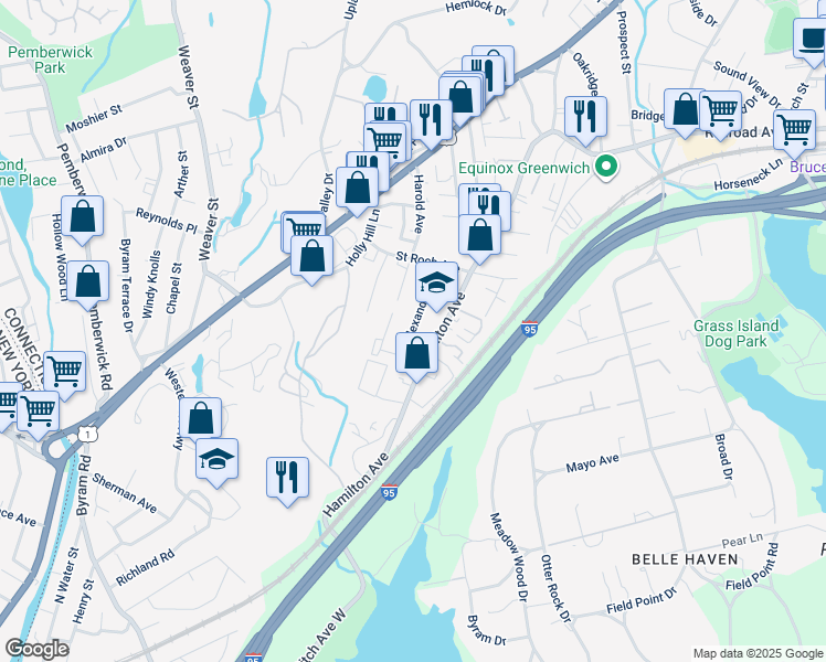 map of restaurants, bars, coffee shops, grocery stores, and more near 44 Gerry Street in Greenwich