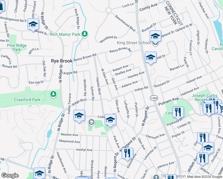 map of restaurants, bars, coffee shops, grocery stores, and more near 434 Glen Avenue in Port Chester