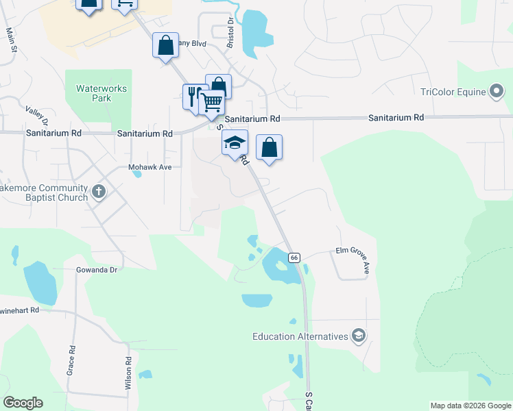 map of restaurants, bars, coffee shops, grocery stores, and more near 1940 Canton Road in Akron