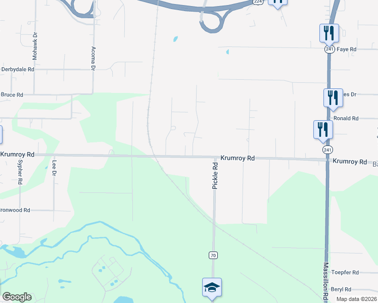 map of restaurants, bars, coffee shops, grocery stores, and more near 1772 Betz Road in Akron