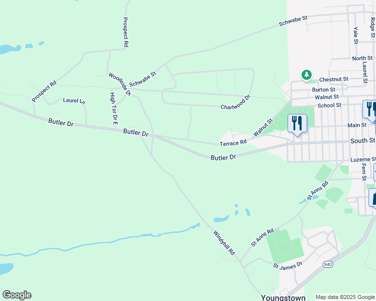 map of restaurants, bars, coffee shops, grocery stores, and more near Butler Drive in Freeland