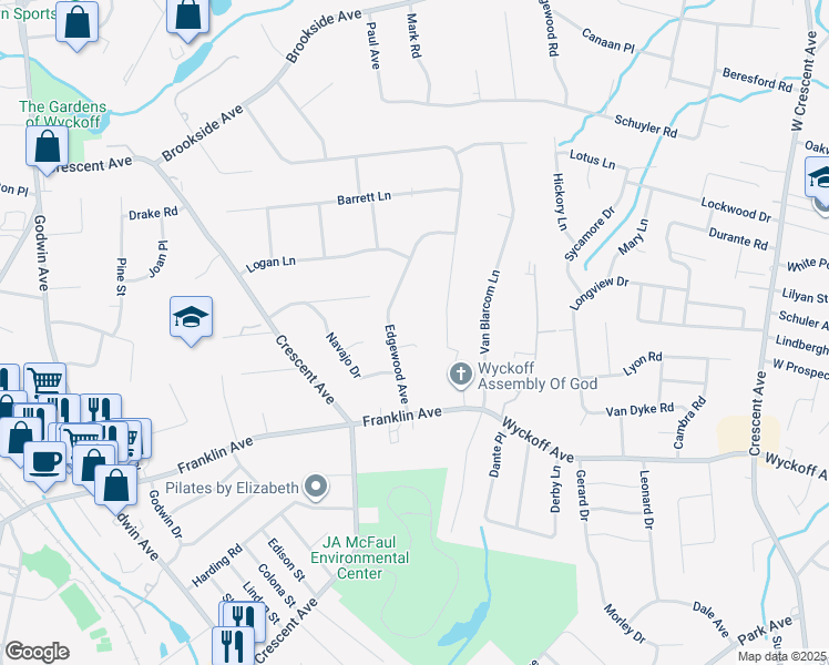 map of restaurants, bars, coffee shops, grocery stores, and more near 105 Lisa Court in Wyckoff