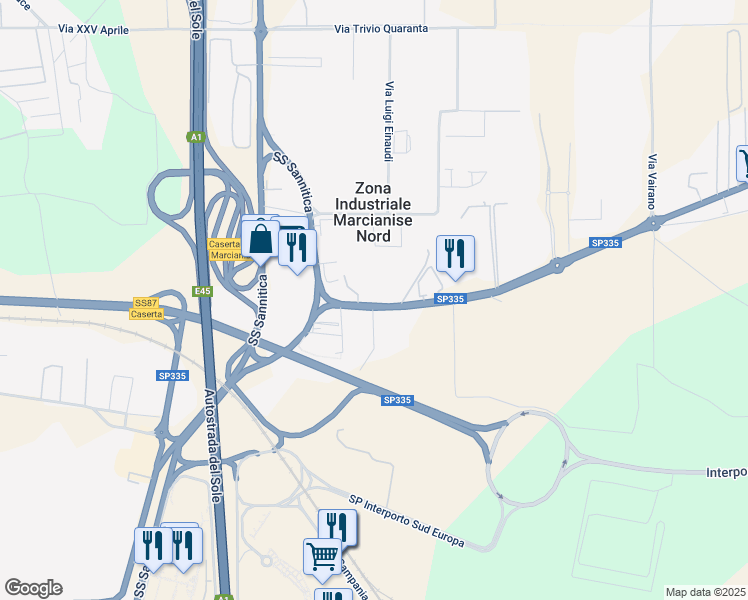 map of restaurants, bars, coffee shops, grocery stores, and more near 28 Strada Statale 265 in Zona Industriale Marcianise Nord