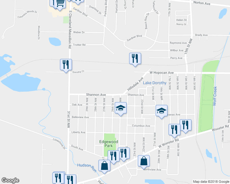 map of restaurants, bars, coffee shops, grocery stores, and more near 1167 Shannon Avenue in Barberton