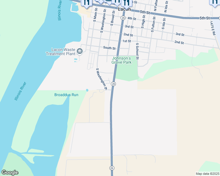 map of restaurants, bars, coffee shops, grocery stores, and more near 1008 South Washington Street in Lacon