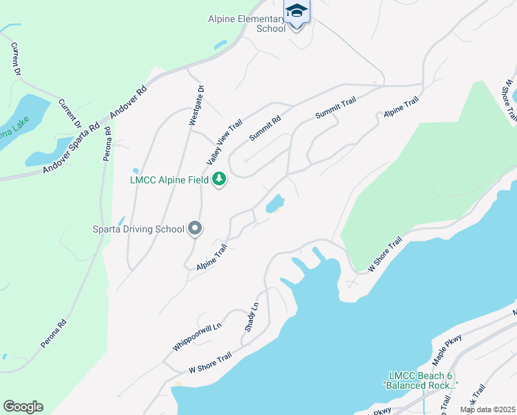 map of restaurants, bars, coffee shops, grocery stores, and more near 225 Alpine Trail in Sparta