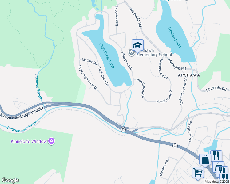 map of restaurants, bars, coffee shops, grocery stores, and more near 405 High Crest Drive in West Milford