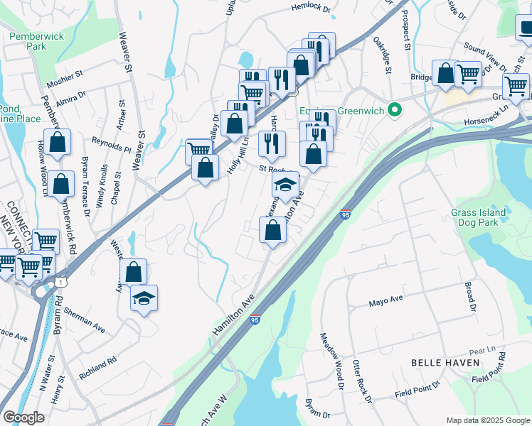 map of restaurants, bars, coffee shops, grocery stores, and more near 44 Gerry Street in Greenwich