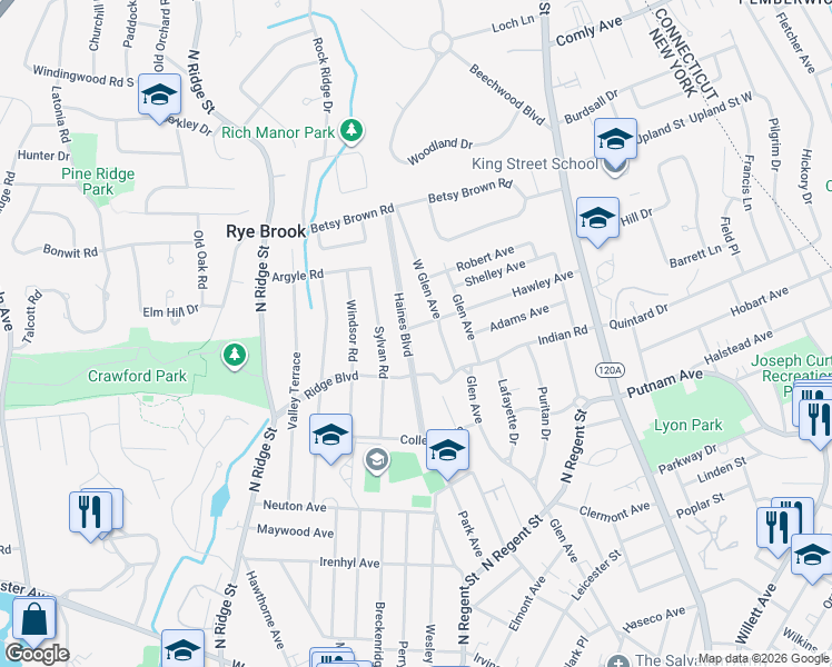 map of restaurants, bars, coffee shops, grocery stores, and more near 37 Haines Boulevard in Port Chester