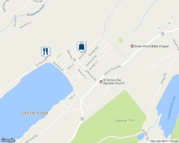 map of restaurants, bars, coffee shops, grocery stores, and more near 18 Johnson Road in Morris County