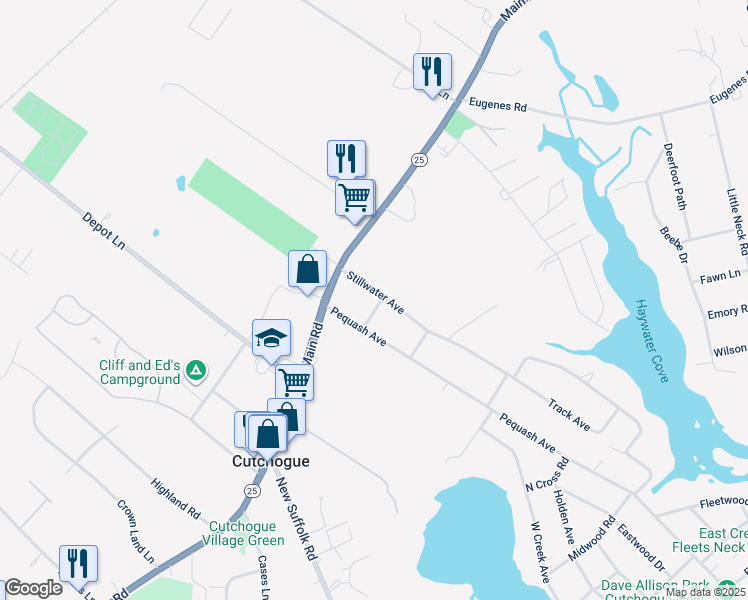 map of restaurants, bars, coffee shops, grocery stores, and more near 665 Stillwater Avenue in Cutchogue