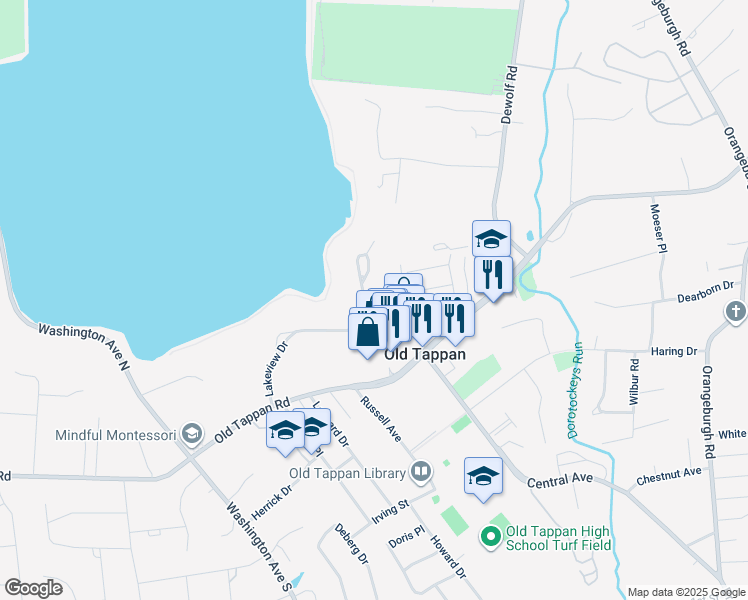 map of restaurants, bars, coffee shops, grocery stores, and more near 72 Lakeview Drive in Old Tappan