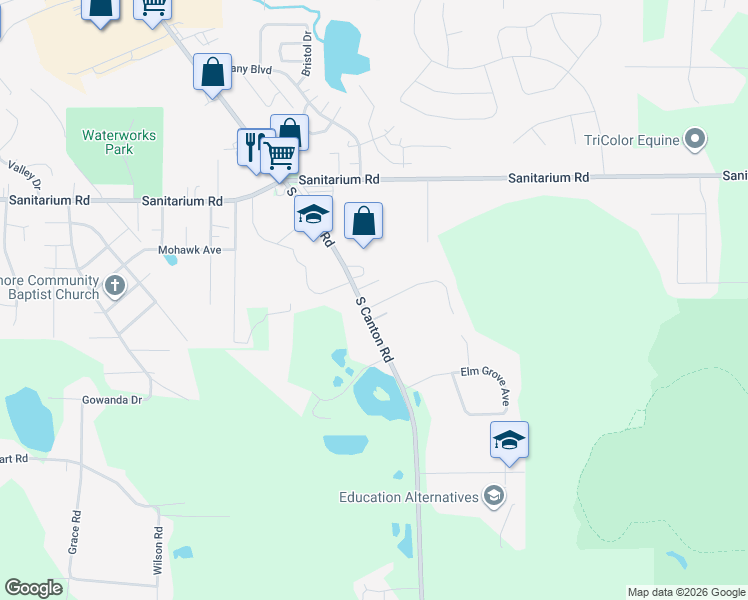 map of restaurants, bars, coffee shops, grocery stores, and more near 1959 Canton Road in Akron