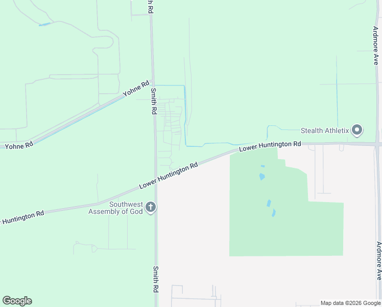 map of restaurants, bars, coffee shops, grocery stores, and more near 5000 Lower Huntington Road in Fort Wayne