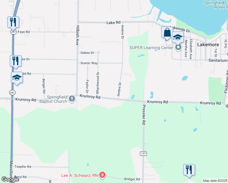 map of restaurants, bars, coffee shops, grocery stores, and more near 1770 Ambre Drive in Akron