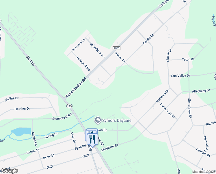 map of restaurants, bars, coffee shops, grocery stores, and more near 108 Candle Drive in Blakeslee