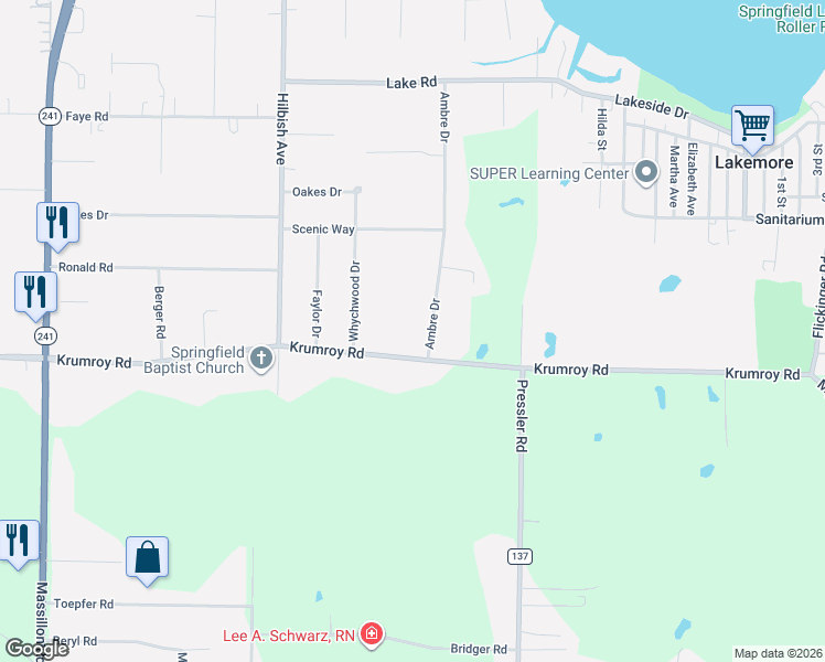 map of restaurants, bars, coffee shops, grocery stores, and more near 1770 Ambre Drive in Akron