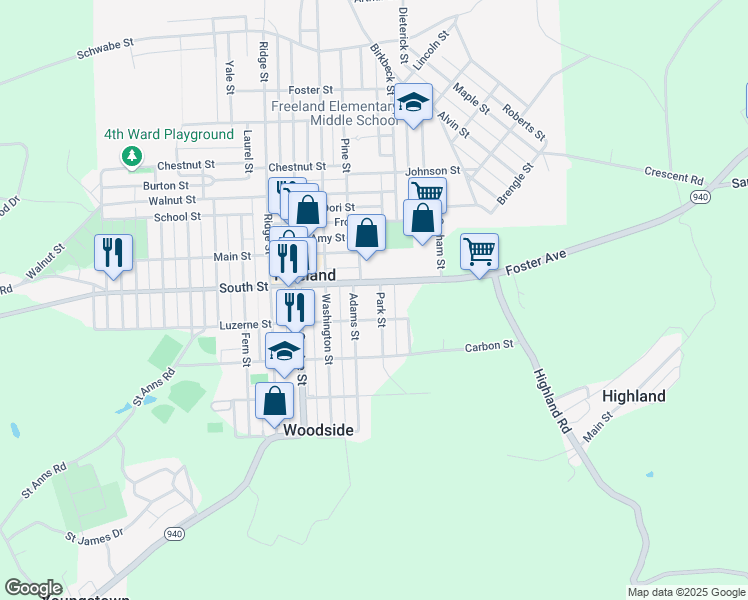 map of restaurants, bars, coffee shops, grocery stores, and more near 432 Park Street in Freeland