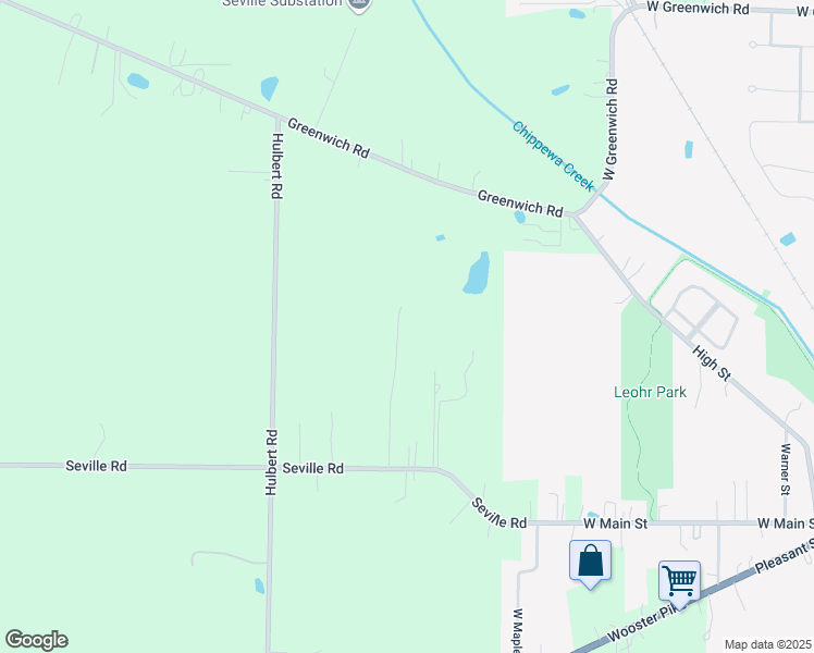map of restaurants, bars, coffee shops, grocery stores, and more near 5405 Seville Road in Seville