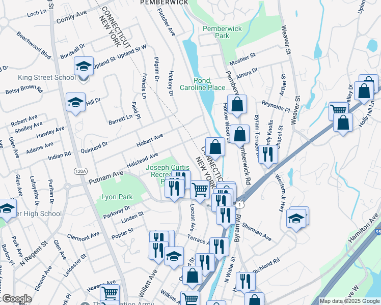 map of restaurants, bars, coffee shops, grocery stores, and more near 283 Madison Avenue in Port Chester