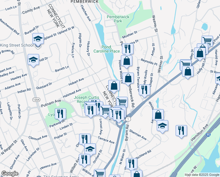 map of restaurants, bars, coffee shops, grocery stores, and more near 901 Davis Avenue in Greenwich