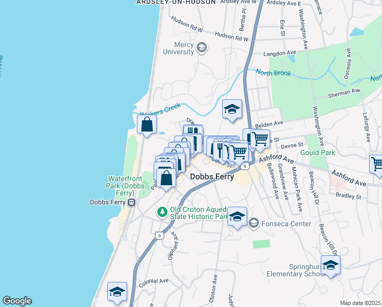 map of restaurants, bars, coffee shops, grocery stores, and more near 142 Palisade Street in Dobbs Ferry