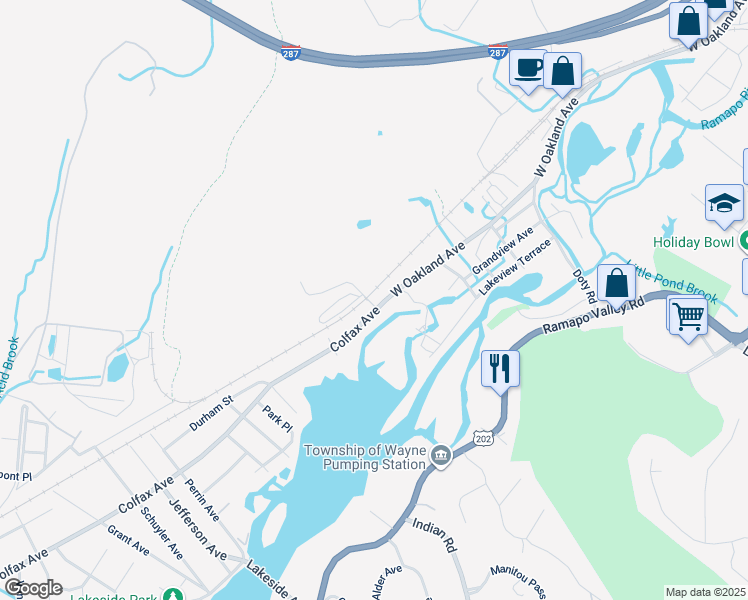 map of restaurants, bars, coffee shops, grocery stores, and more near 1119 Colfax Avenue in Pompton Lakes