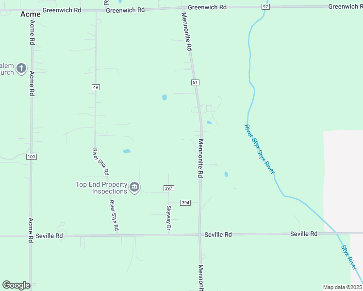 map of restaurants, bars, coffee shops, grocery stores, and more near 9450 Mennonite Road in Wadsworth