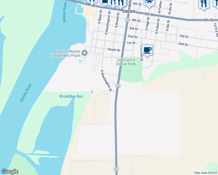map of restaurants, bars, coffee shops, grocery stores, and more near 1008 South Washington Street in Lacon
