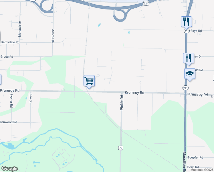 map of restaurants, bars, coffee shops, grocery stores, and more near 1772 Betz Road in Akron