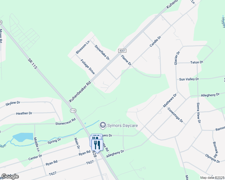 map of restaurants, bars, coffee shops, grocery stores, and more near 108 Candle Drive in Blakeslee