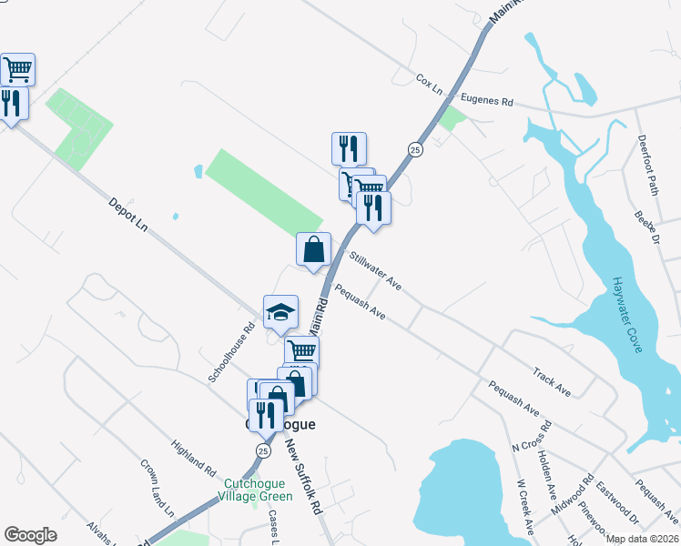 map of restaurants, bars, coffee shops, grocery stores, and more near 310 Stillwater Avenue in Cutchogue