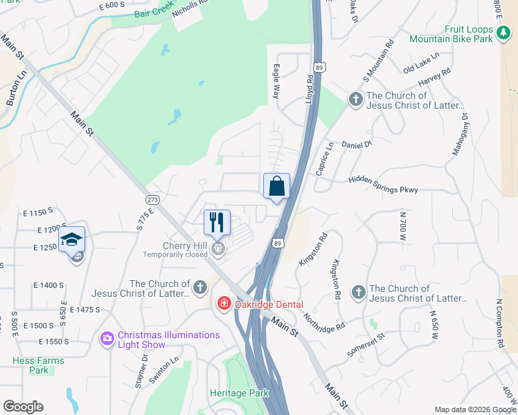 map of restaurants, bars, coffee shops, grocery stores, and more near 25 East 1175 South in Fruit Heights