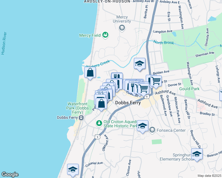 map of restaurants, bars, coffee shops, grocery stores, and more near 142 Palisade Street in Dobbs Ferry