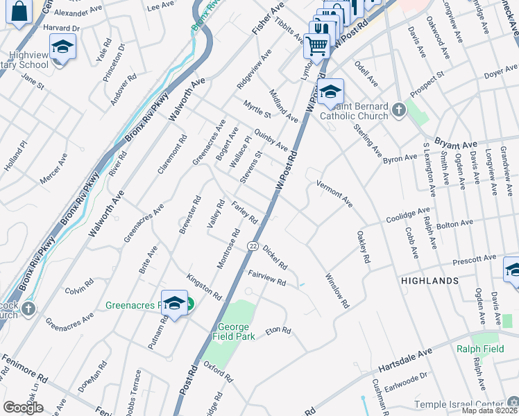 map of restaurants, bars, coffee shops, grocery stores, and more near 14 Merritt Avenue in White Plains