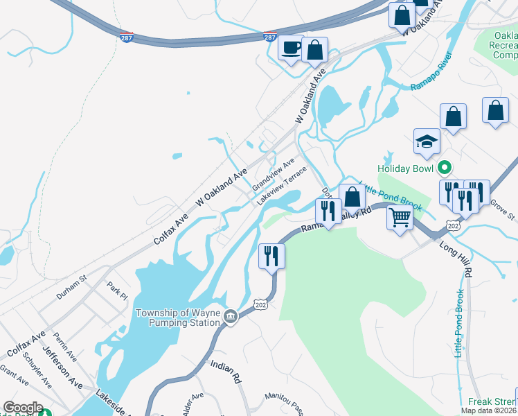 map of restaurants, bars, coffee shops, grocery stores, and more near 75 Lakeview Terrace in Oakland
