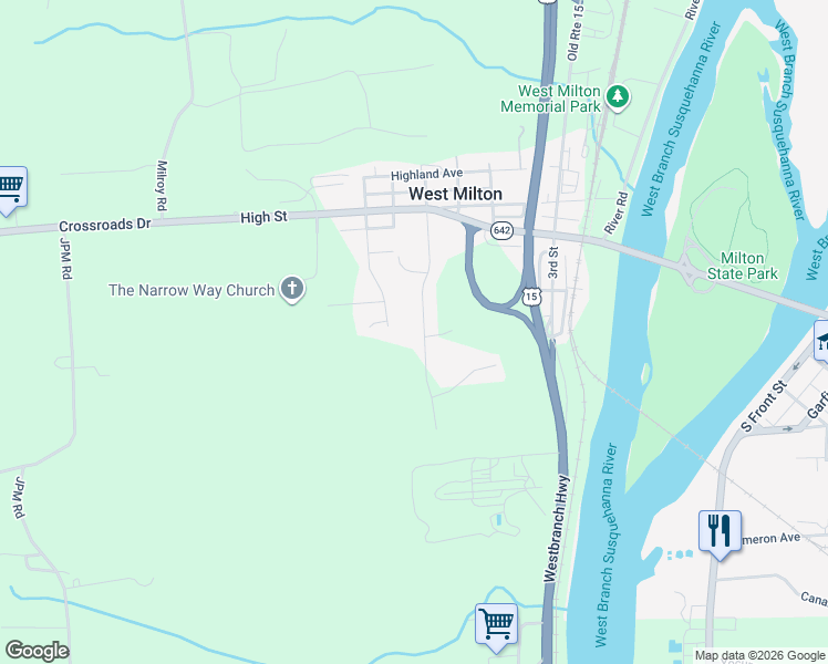 map of restaurants, bars, coffee shops, grocery stores, and more near 189 Hoffman Boulevard in West Milton